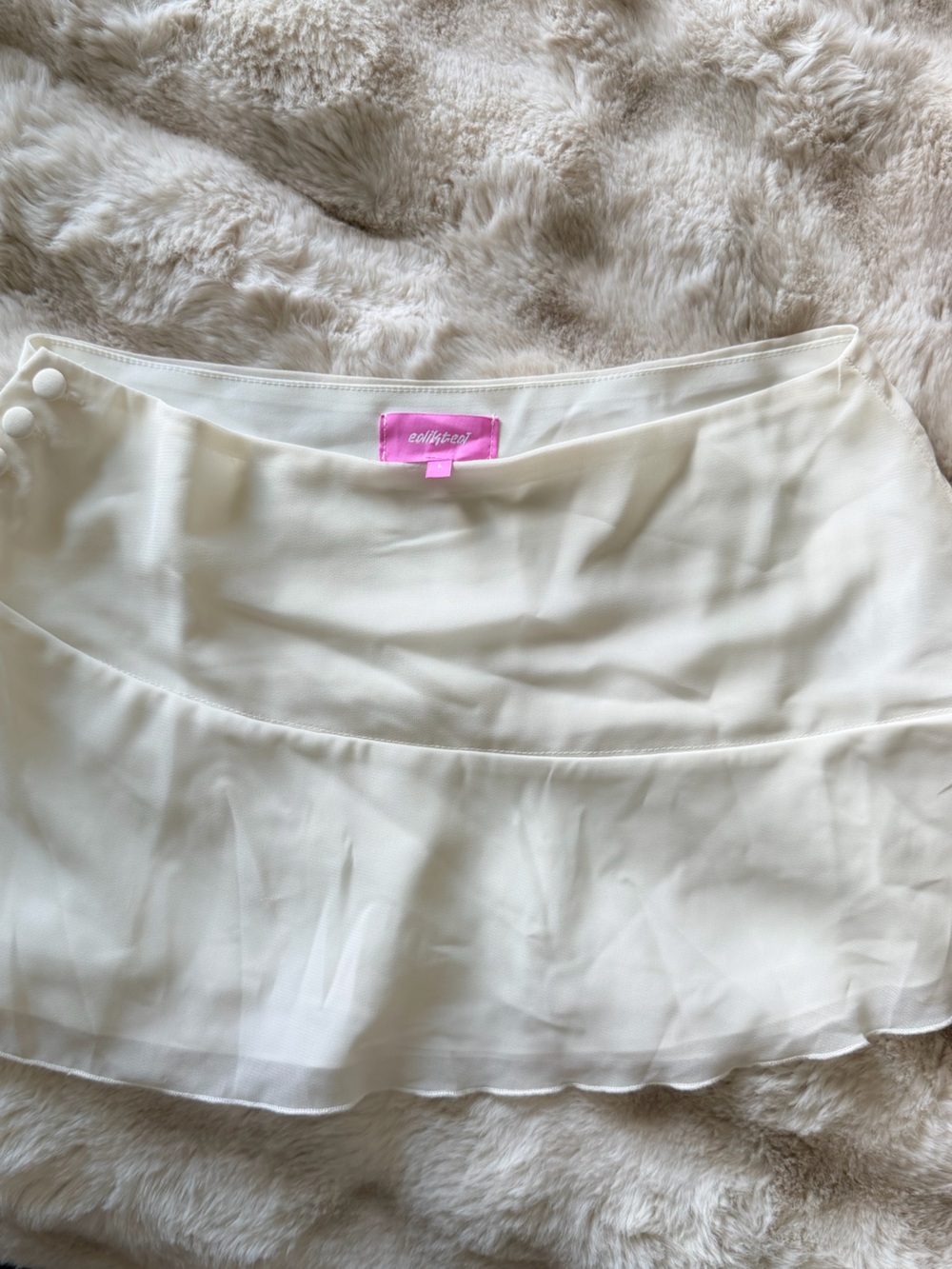 Edikted Cream Chiffon Mini Skirt with Button Side Detail